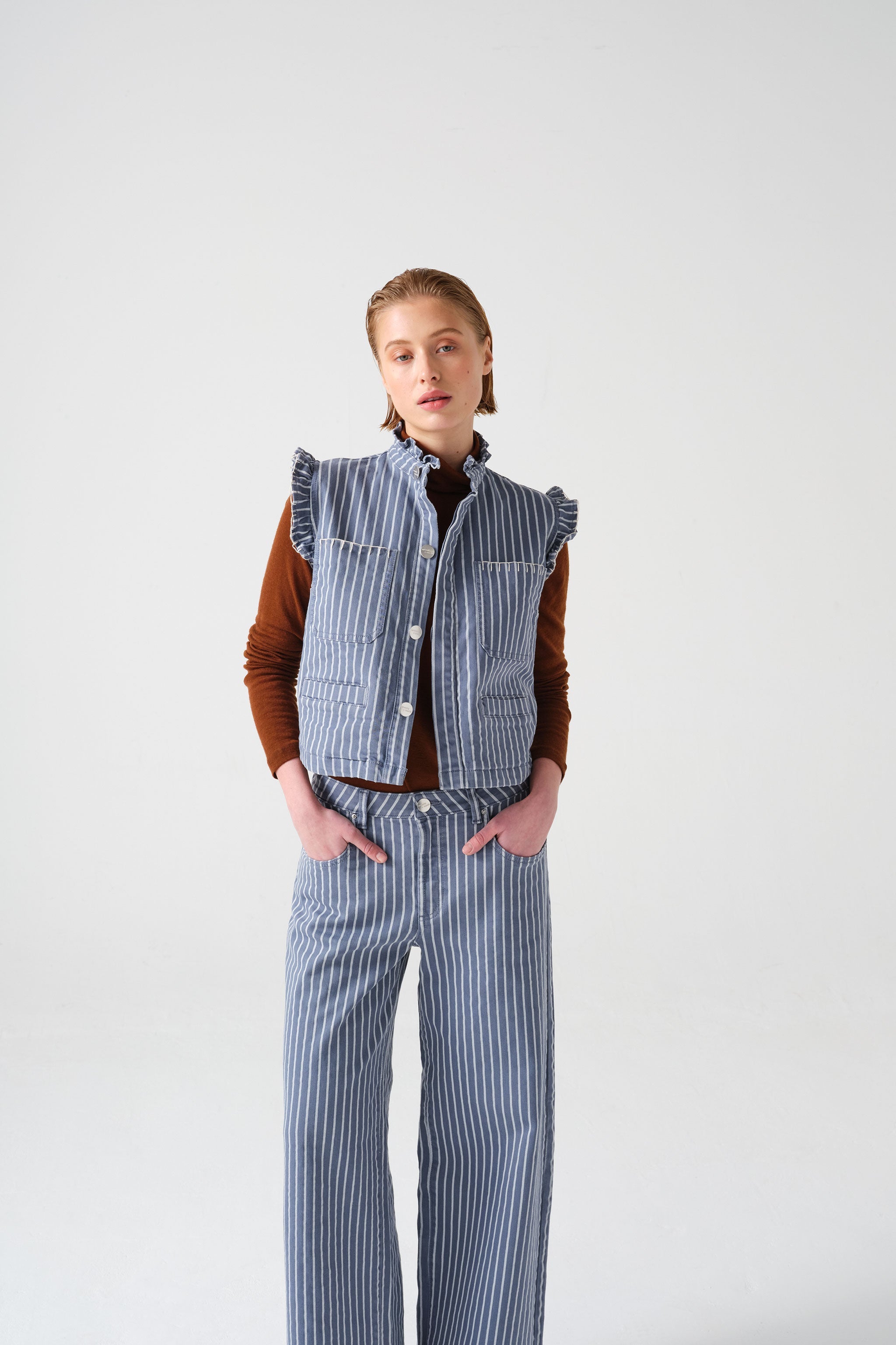 Gracie Jean in Washed Denim Wide Stripe