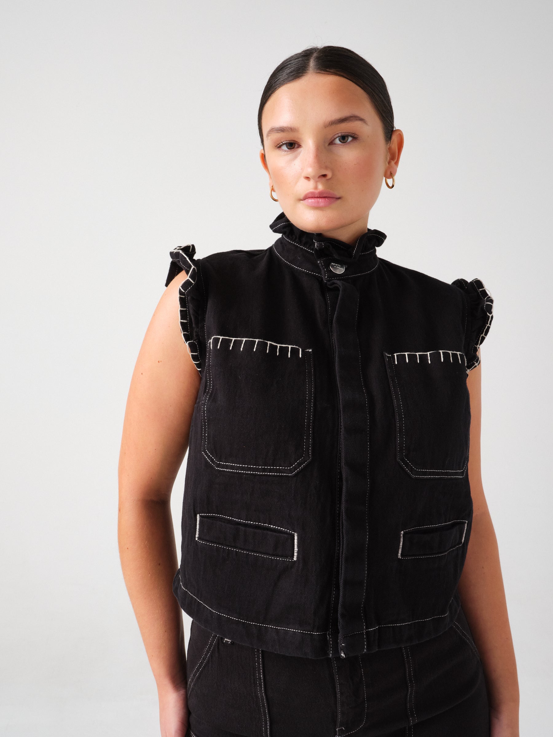 Pablo Waistcoat in Black Denim - seventy + mochi