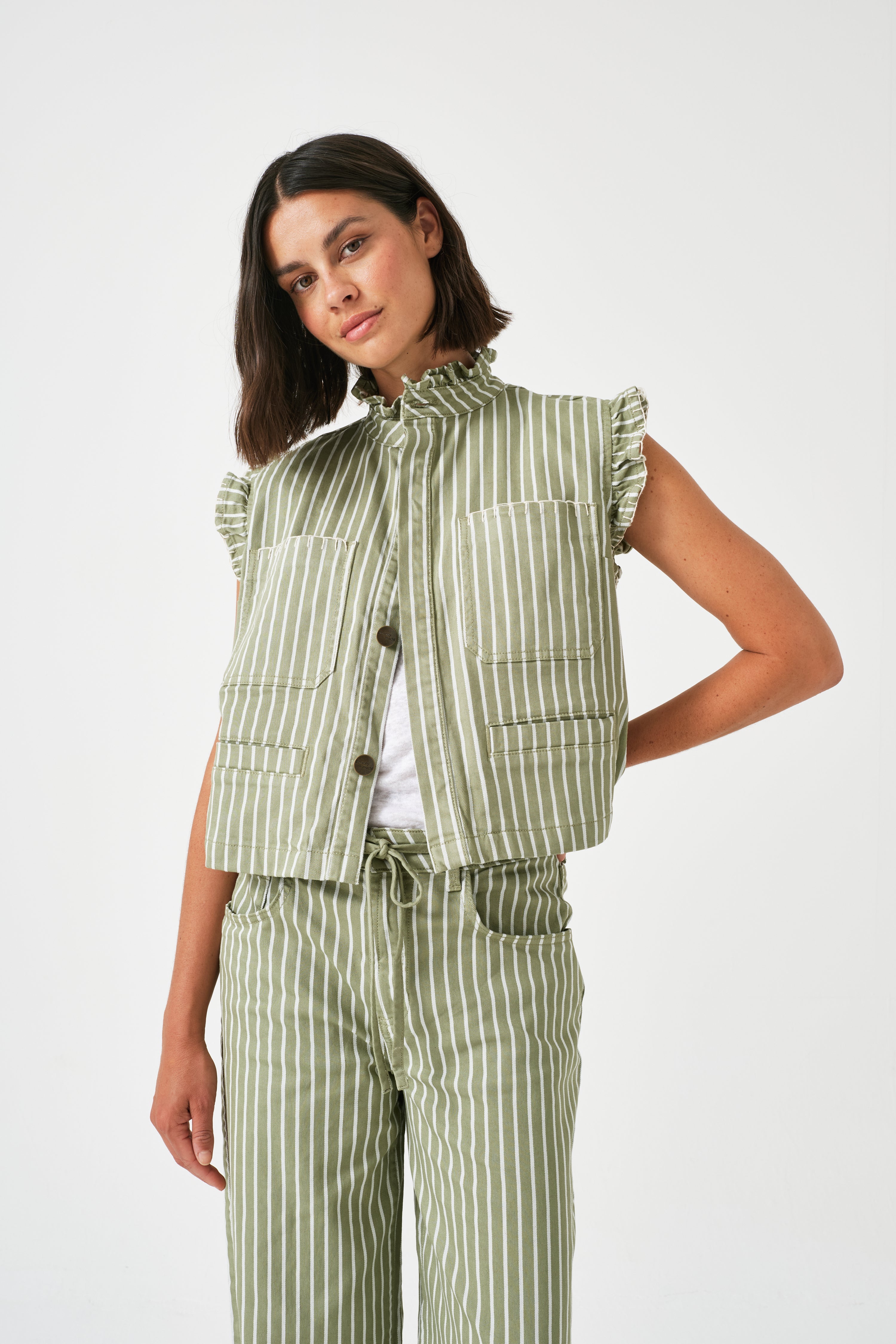 Pablo Waistcoat in Vintage Moss Wide Stripe