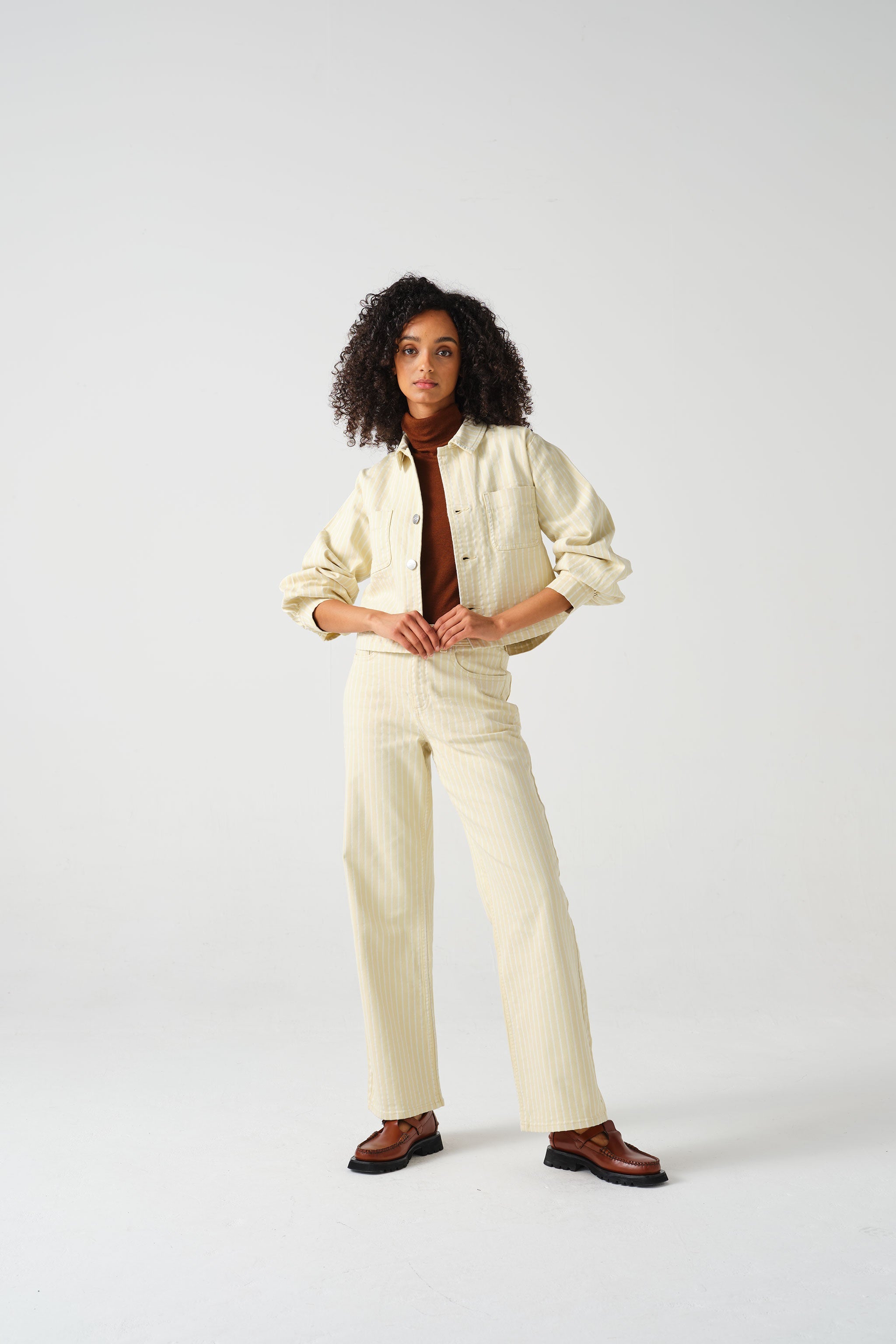 Piper Jacket Cropped in Buttermilk Wide Stripe - seventy + mochi