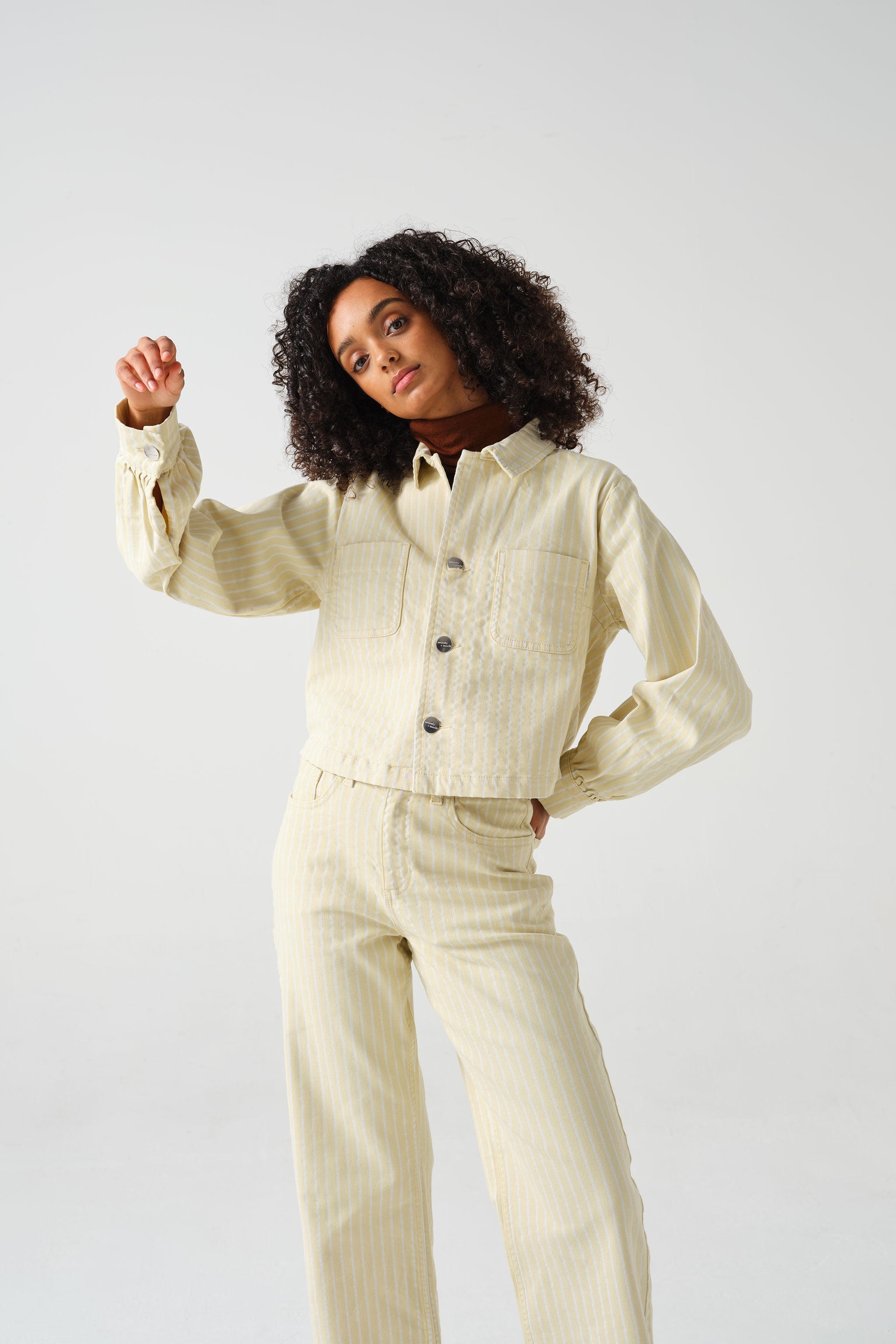 Piper Jacket Cropped in Buttermilk Wide Stripe - seventy + mochi