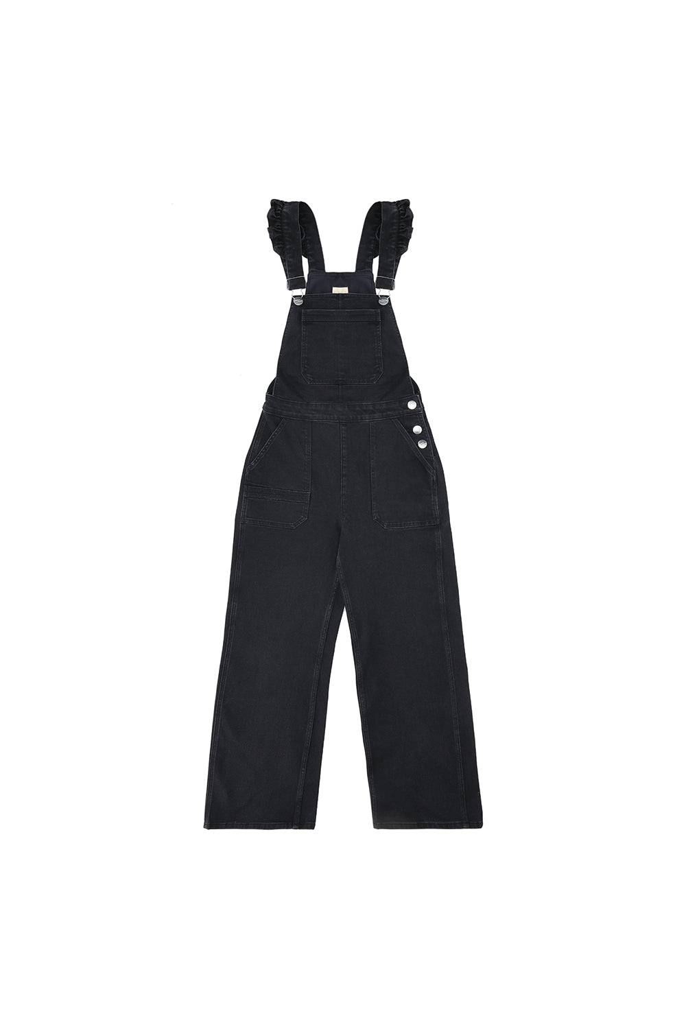 Elodie Frill Dungaree in Black Denim - seventy + mochi