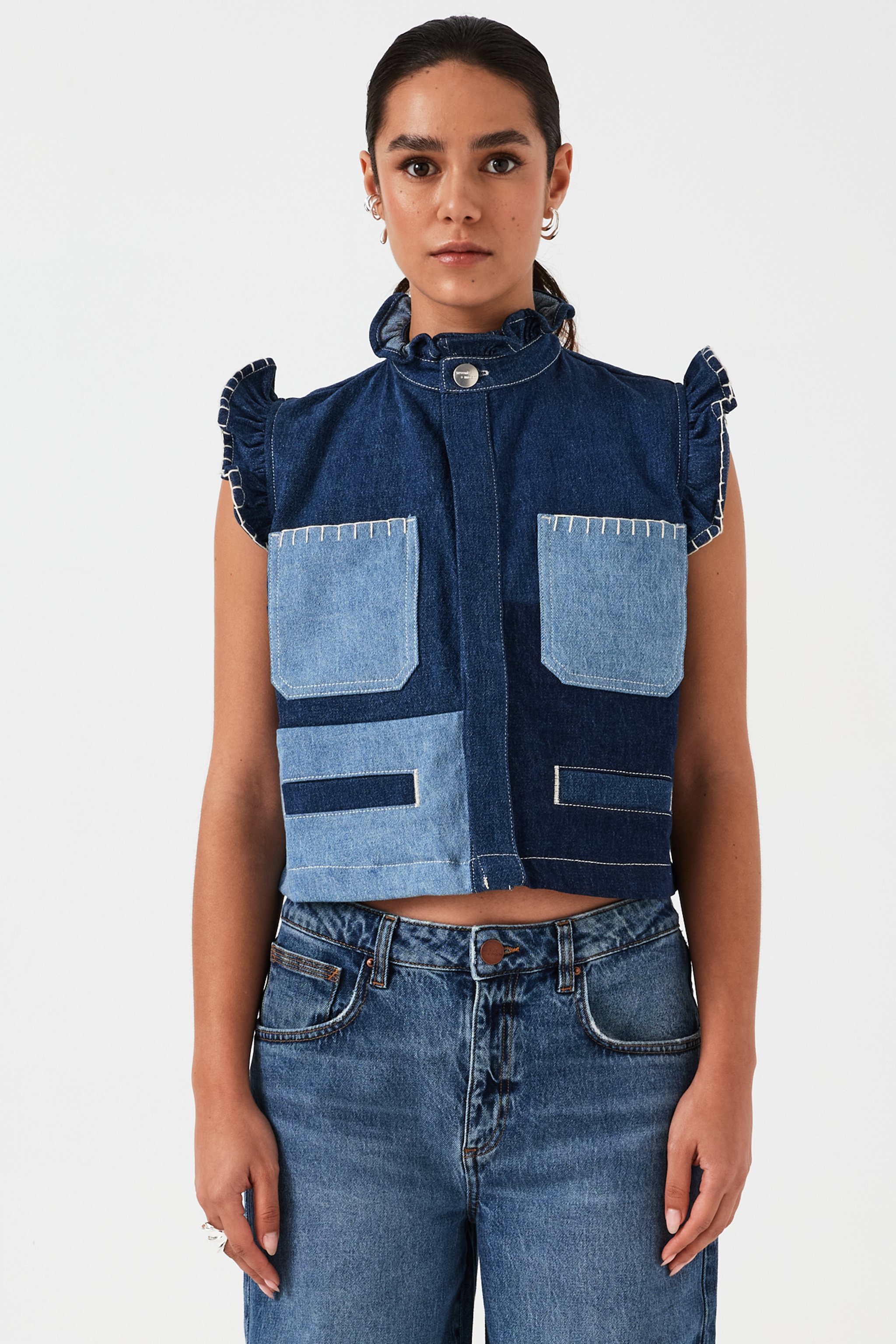 Pablo Waistcoat in Patched Denim