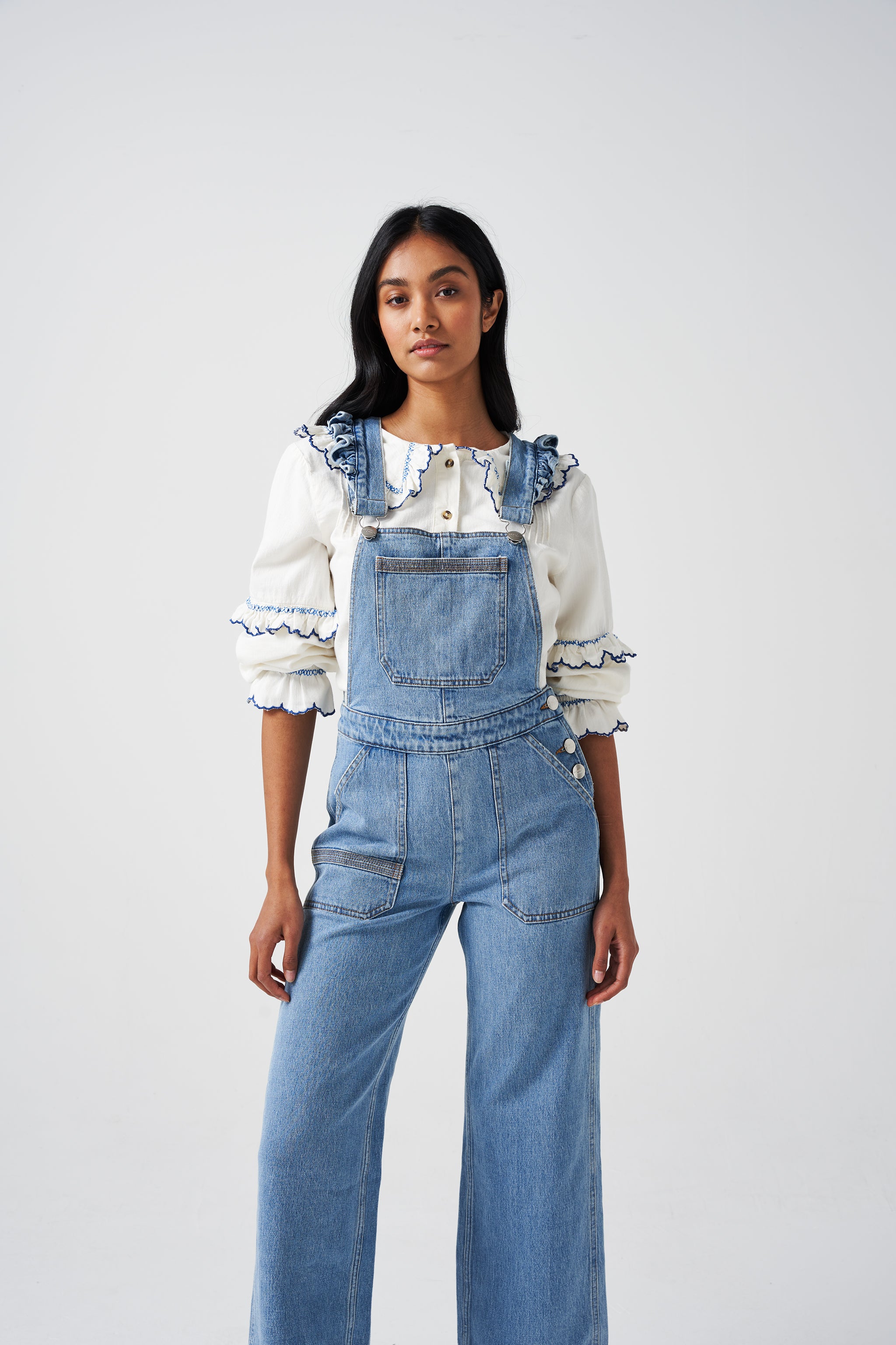 Elodie Frill Dungaree in Rodeo Vintage - seventy + mochi