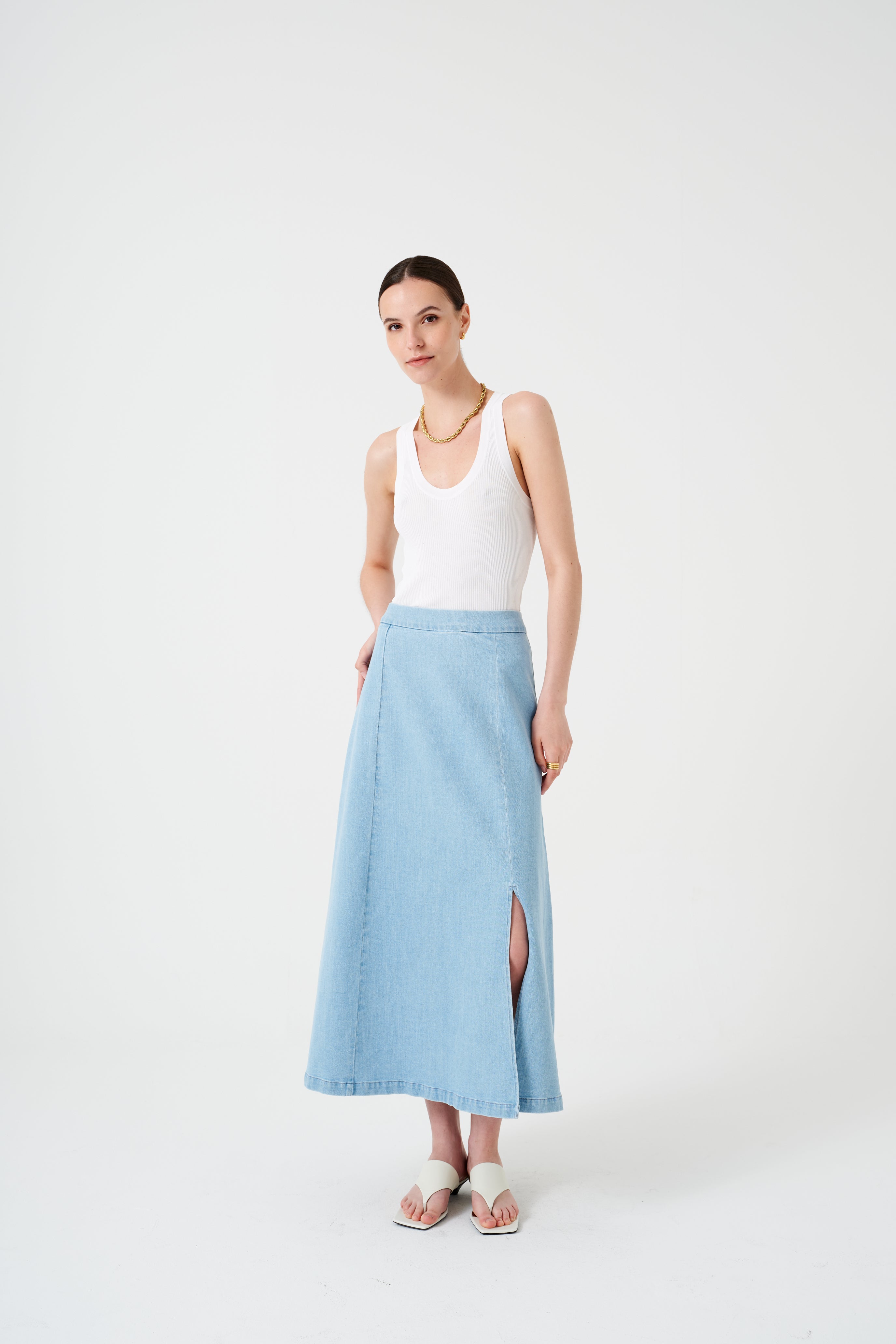 Faye Slip Skirt in Oceanic Blue