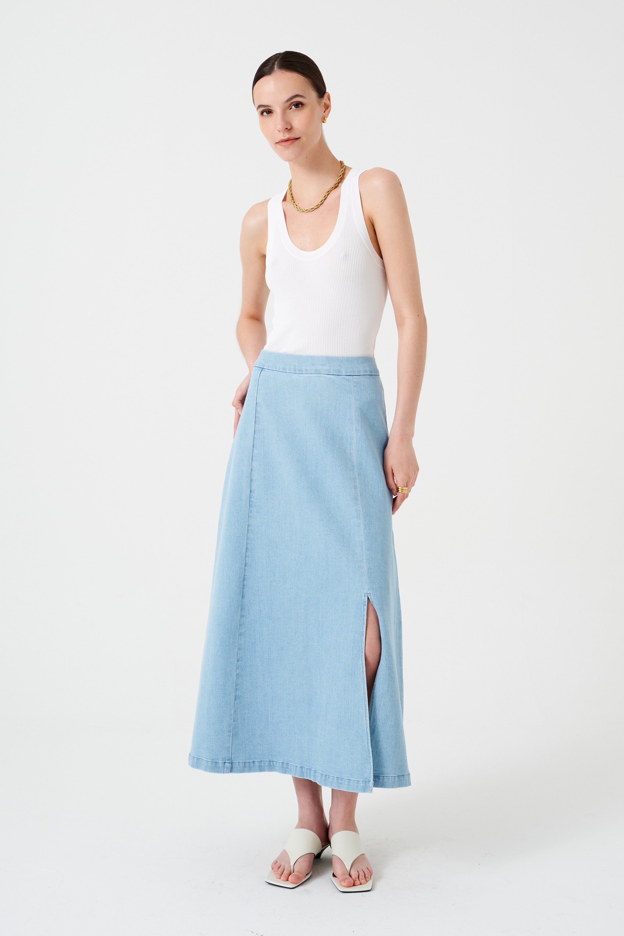 Faye Slip Skirt in Oceanic Blue