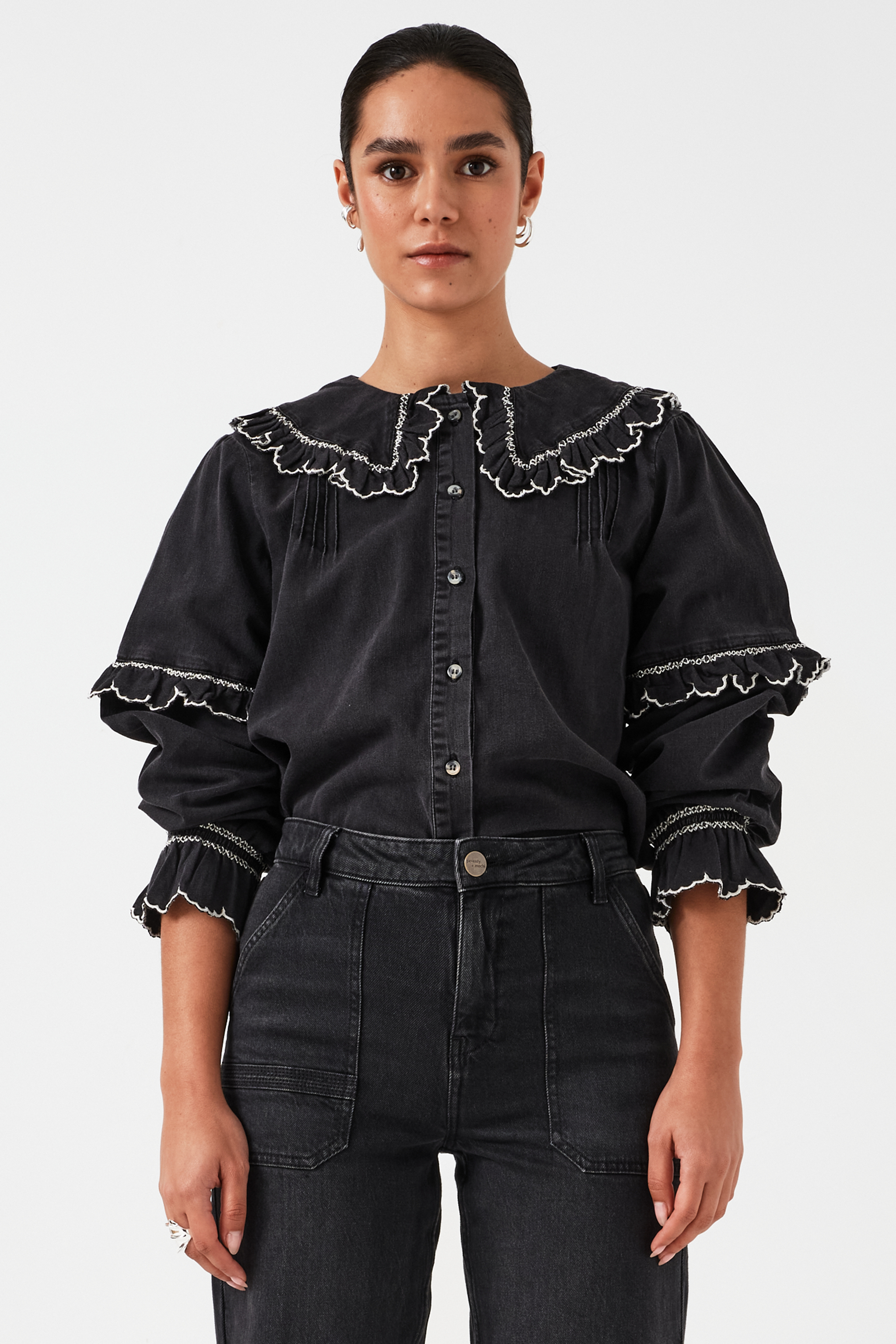 Phoebe Blouse in Black Denim