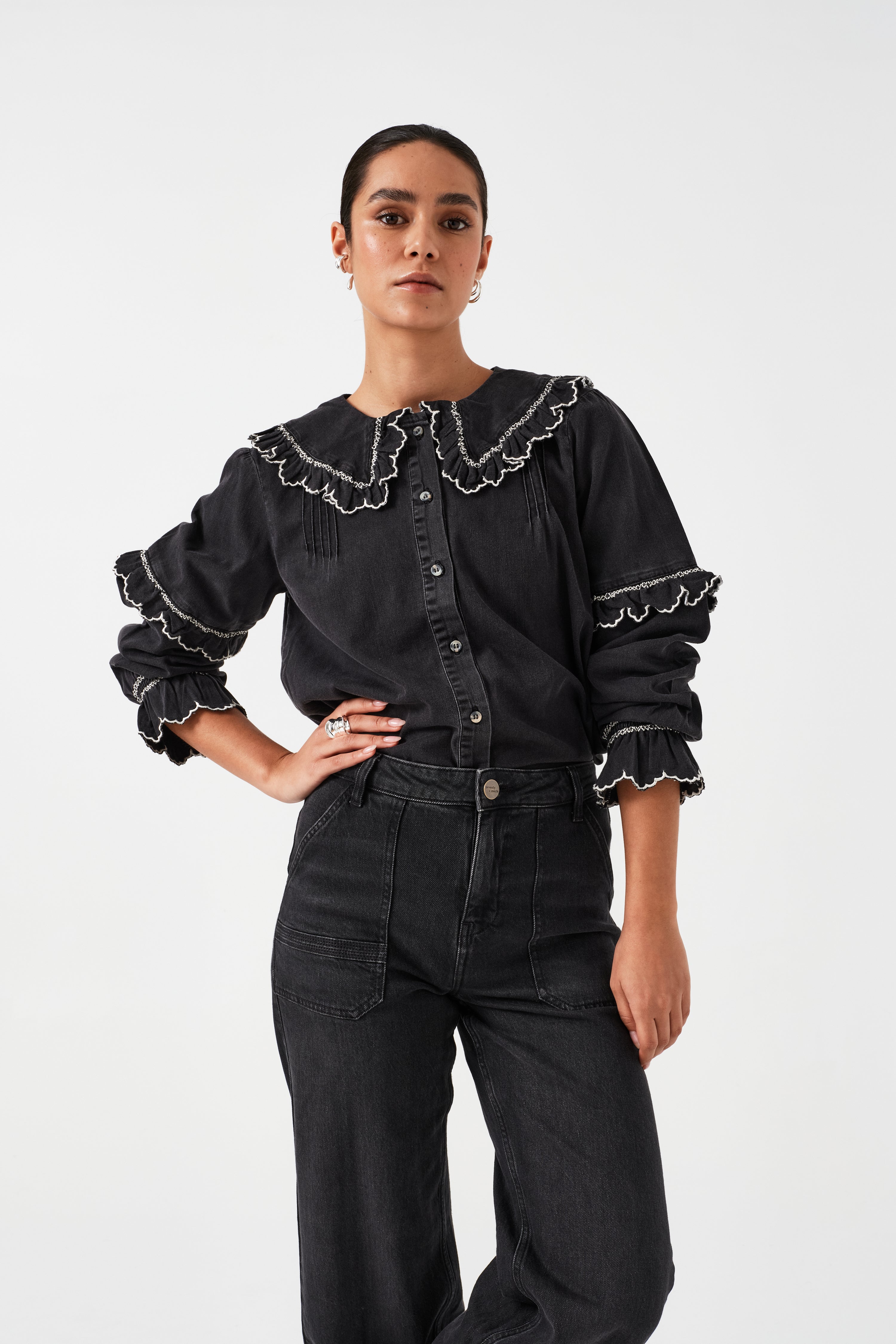 Phoebe Blouse in Black Denim