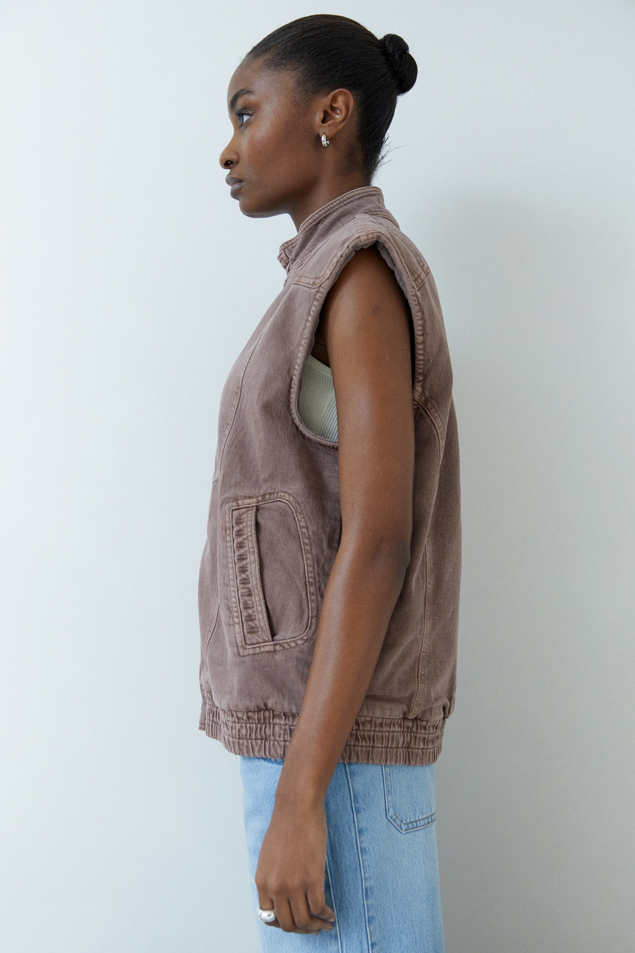 Sleeveless Oversized Juno Jacket in Washed Mocha